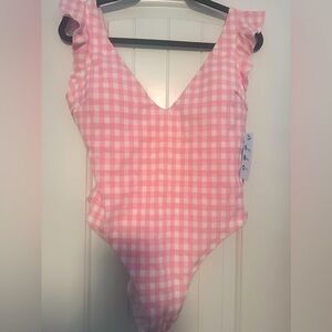 NWT Southern Tide women’s large pink gingham one piece.
